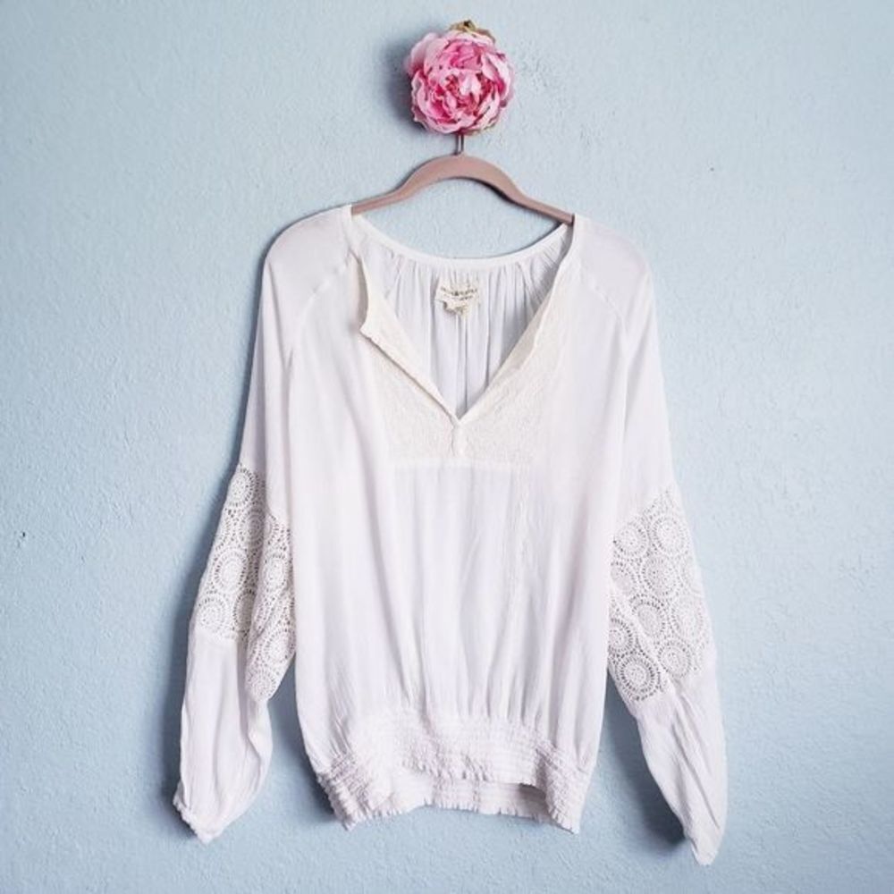 Denim & Supply Ralph Lauren Ivory Long‎ Sleeve Crochet Blouse